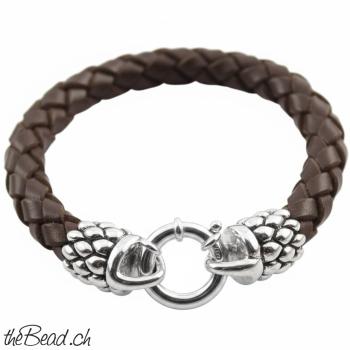 Herren Lederarmband &  925 Sterling Silber