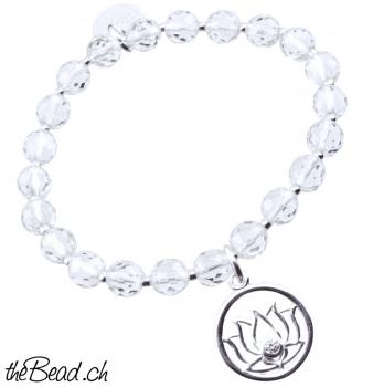 BERGKRISTALL Armband mit Lotusblüten Anhänger