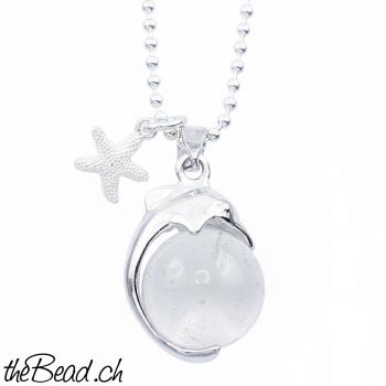 Silberkette DELFIN & SEESTERN Anhänger mit Bergkristall Kugel