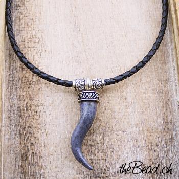 braided leather necklace, 4 mm in diameter with dumortierit pendant