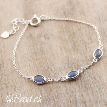 silver bracelet with KYANITE