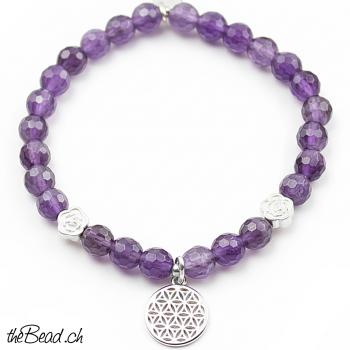Armband mit BLUME des LEBENS Anhänger & Amethyst