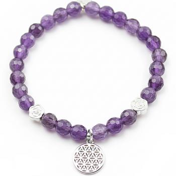 Armband mit BLUME des LEBENS Anhänger & Amethyst