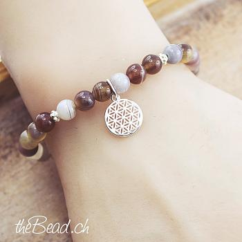 Preview: Armband mit BLUME des LEBENS Anhänger & Botswana Achat Preview: Botswana Achat armband