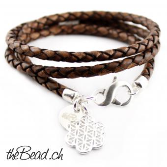 Braided Leather bracelet flower of life