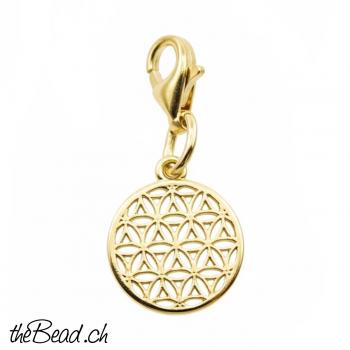 kleiner Charm BLUME des LEBENS 925 Sterling Silber vergoldet