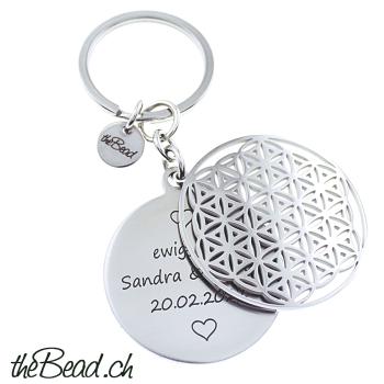 flower of life  keychain with personal engraving