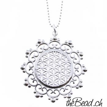 silver collier with flower of life pendant