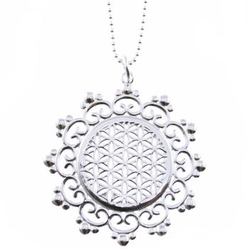 Silberhalskette mit grossem BLUME DES LEBENS Anhänger