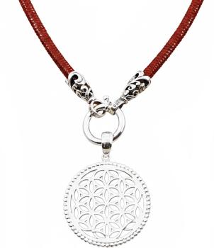 Leder Halskette mit BLUME DES LEBENS Silberanhänger