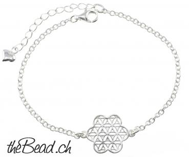 blume des lebens silberarmband mit symbol und om zeichen mit verlängerungskettchen