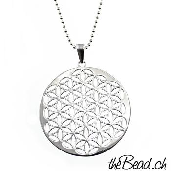 silver collier with flower of life pendant