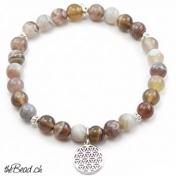 Armband mit BLUME des LEBENS Anhänger & Botswana Achat
