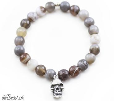 botswana achat mit silberanhänger totenkopf