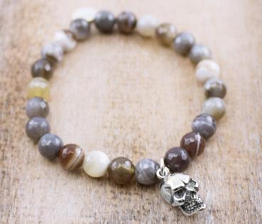 Armband Silber TOTENKOPF & Botswana Achat