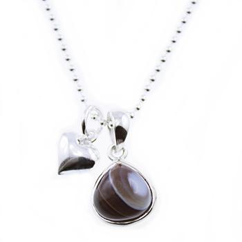 botswana agate and heart necklace made of 925 sterling silver