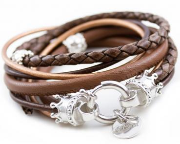 Lederarmband mit Silber KRÖNCHEN Verschluss in Brauntönen