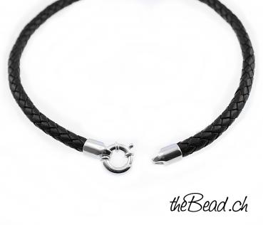 Preview: Lederhalskette & 925 Sterling Silber, 8 mm, Farbe wählbar Preview: Herren Lederhalskette mit grossem Verschluss von theBead