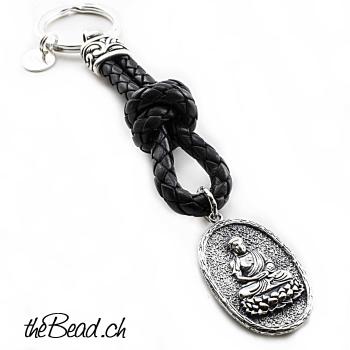 keychain with BUDDHA 925 silver and leather