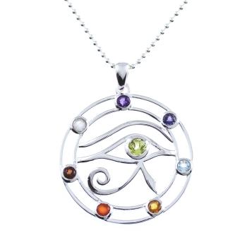 Chakra Horus Anhänger mit 925 Sterling Silber mit Kugelkette