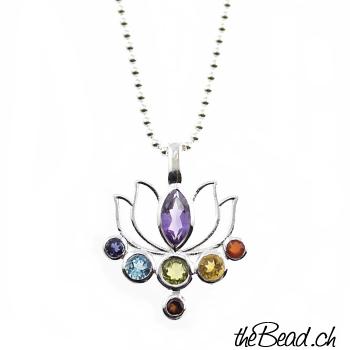 Chakra lotus Anhänger mit 925 Sterling Silber mit Kugelkette Sterling