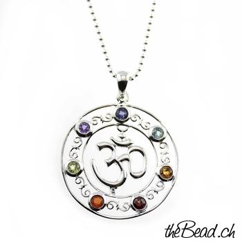 Chakra OM  Anhänger mit 925 Sterling Silber mit Kugelkette Sterling