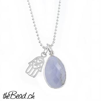 silver necklace with calcedony pendant