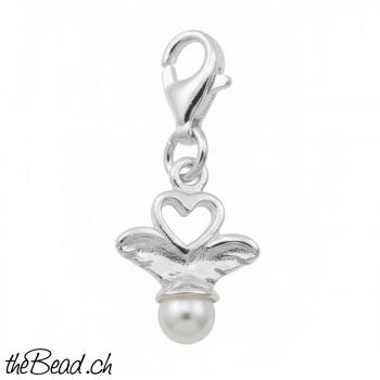 Silber Charm ENGELSFLÜGEL & PERLCHEN