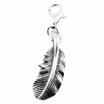 Charm FEDER Anhänger 925 Sterling Silber patiniert