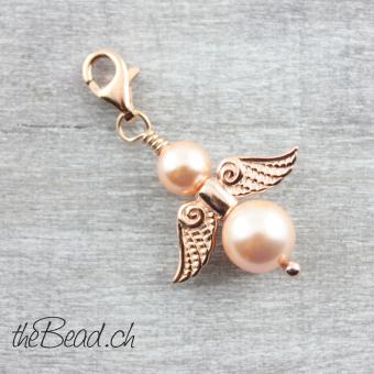 Charm angel pendant made of 925 silver rosegold plated   3.5 x 2 cm