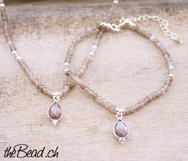 chocolate moonstone necklace and bracelet, gift idea