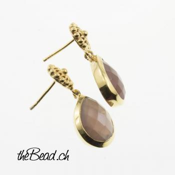 Preview: CHOCOLATE MONDSTEIN vergoldete Ohrringe (weitere Steine wählbar) Preview: chocolate mondstein ohrringe ohrstecker facettierte edelsteine