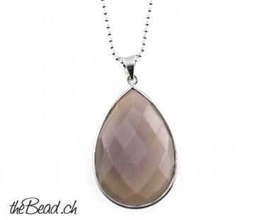 silver necklace chocolate moonstone