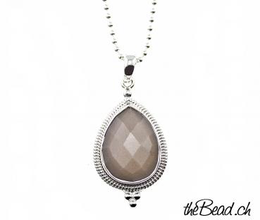 silver necklace chocolate moonstone