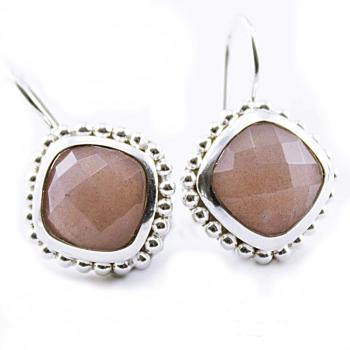 Earrings made of 925 sterling silver and chocolate moonstone