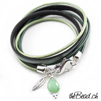 chrysopras leather bracelet  aus 925 sterling silber armband