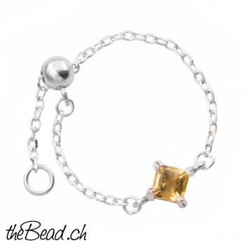 verstellbarer ONE SIZE Fingerring mit Citrin Stein