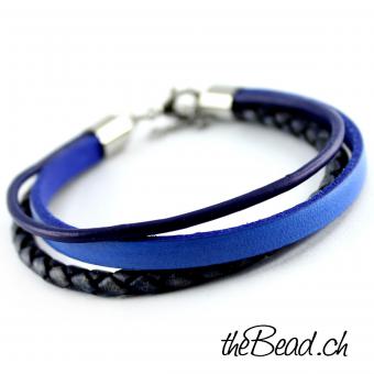 COLOR UP leather bracelet navy, one Size