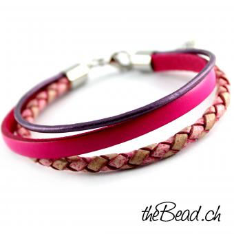 lederarmband in pink mit edelstahl verschluss tolles schmuckstück aus leder von thebead