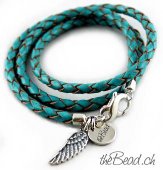 Braided Leather bracelet with angelwing