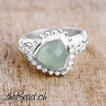 Damen Fingerring 925 Sterling Silber mit AQUA ACHAT