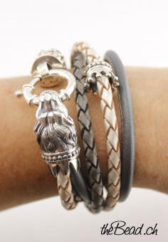 crown silver and leather bracelet