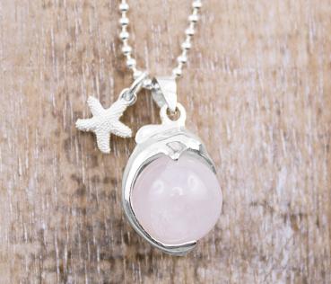 delphine rose quartz necklace made of 925 sterling silver