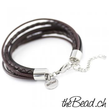 dunkelbraunes Herren Lederarmband mit Edelstahl Verschluss the Bead