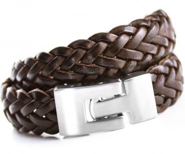 Men leatherbracelet flat braided in dark brown