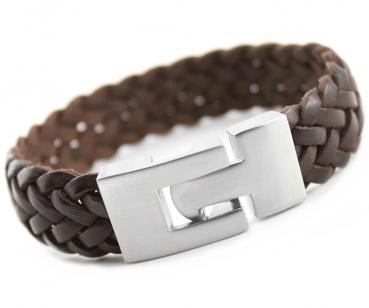 Flat braided Leather Bracelet DARK BROWN