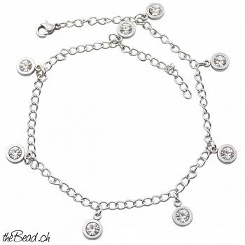 Edelstahl - Fusskettchen mit Strass Steinchen Anhängern