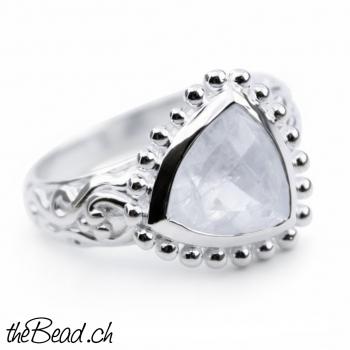 Damen Fingerring 925 Sterling Silber mit Regenbogen Mondstein