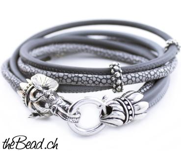 Silber & Lederarmband ELEFANT