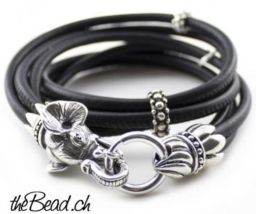 Lederarmband ELEFANT aus 925 Sterling Silber